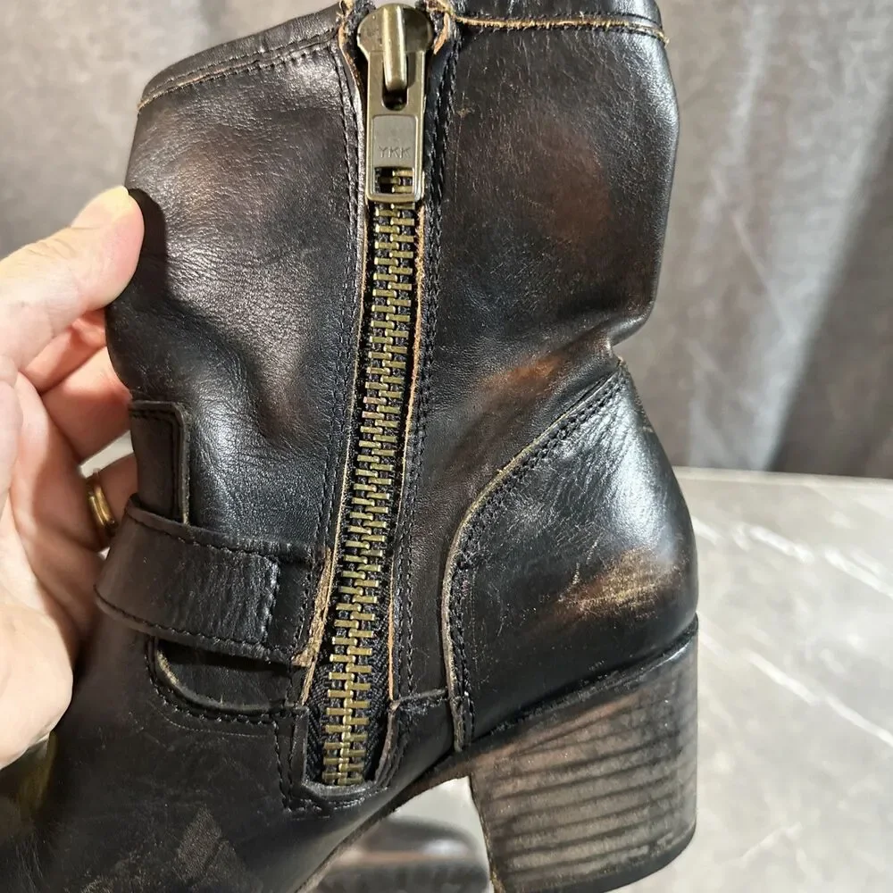 FREEBIRD Carlito Western Moto Zip Leather Boot Buckle Brown Two Toned US 6 B19